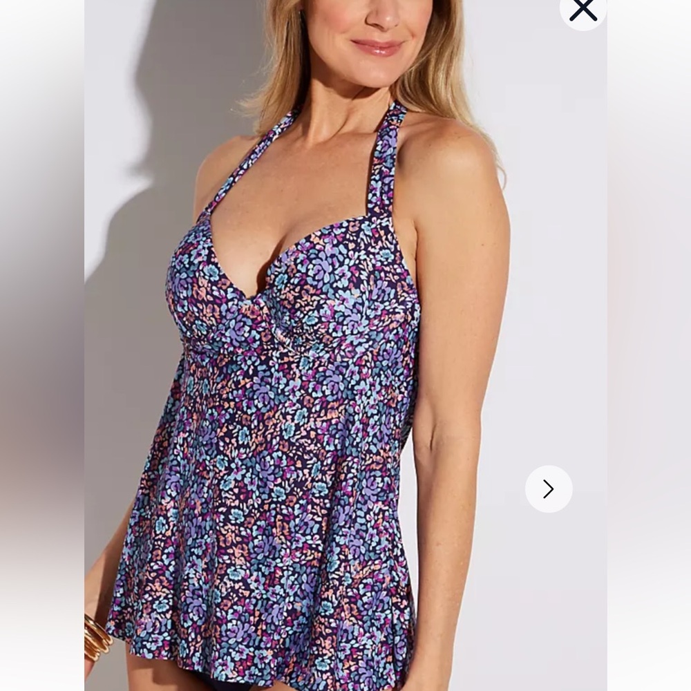 Leilani Spring Fever Maui Tankini top Floral Navy New Halter swimsuit